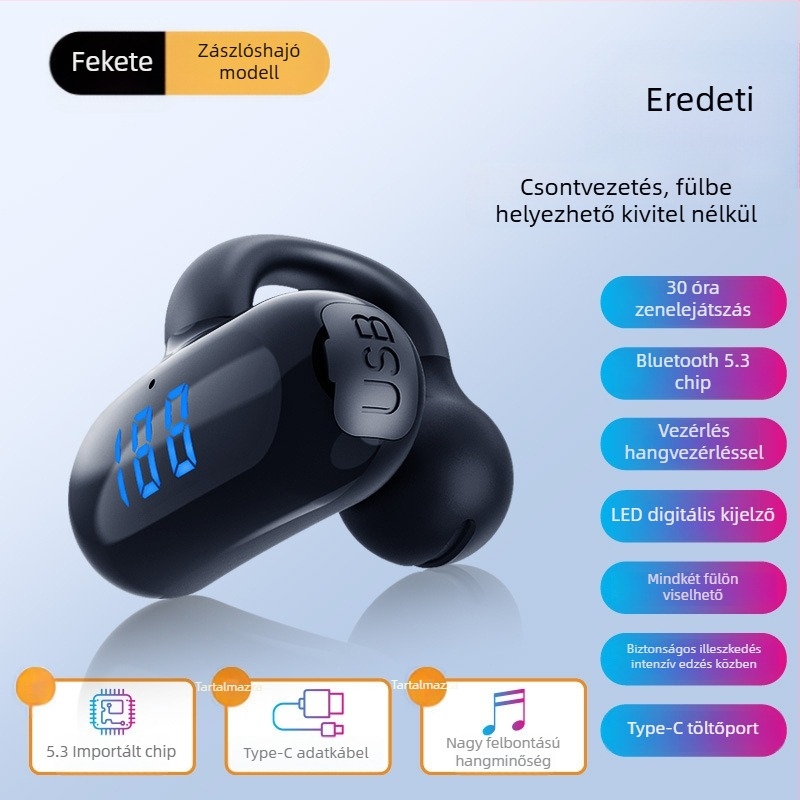 F20 vezeték nélküli csontvezetéses Bluetooth fülhallgató, clip-on, nem fülbe illeszkedik, digitális kijelző, hosszú üzemidő