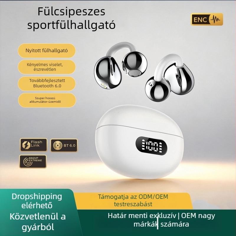2026-os új modell nyitott fülhallgató Bluetooth ANC/ENC zajcsökkentéssel, fülcsipesz dizájn, vezeték nélküli basszus hangzás