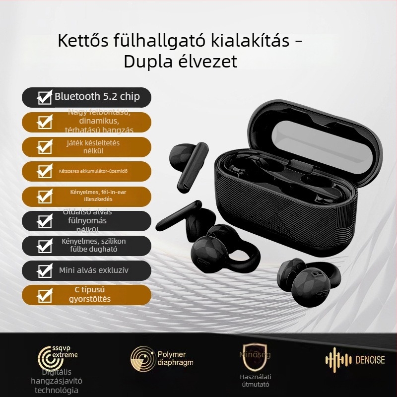 Új vezeték nélküli fülhallgatók fülklipszes kialakítással, TWS, 2 pár dobozonként, Bluetooth
