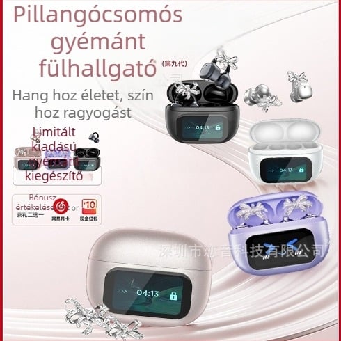 G08 Rozé arany Bluetooth fülhallgató masni alakú gyémánt csattal – clip-on vezeték nélküli sztereó