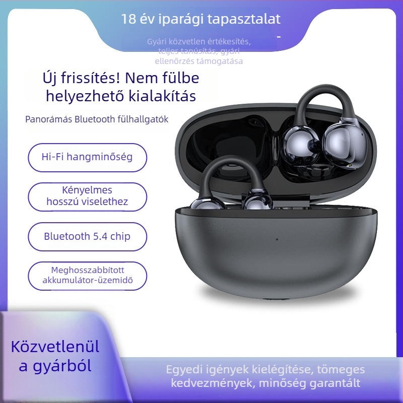Bluetooth fejhallgató csontvezetéses, fülklipes kialakítás, nyitott dizájn, zajcsökkentés, nem a fülben, hosszú üzemidő