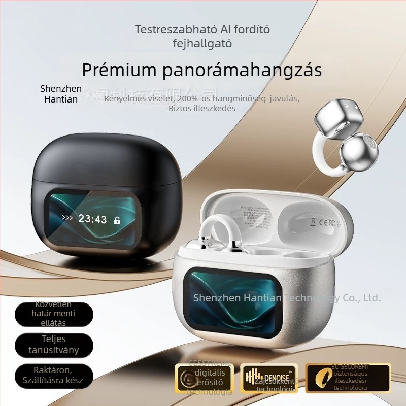 HY-C02 Bluetooth fülcsipeszes fejhallgató, nem bedugható a fülbe, intelligens színes kijelző, vezeték nélküli, hosszú üzemidő