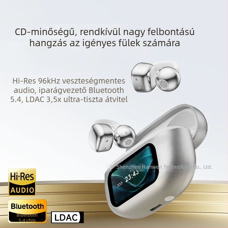 HY-C02 Bluetooth fülcsipeszes fejhallgató, nem bedugható a fülbe, intelligens színes kijelző, vezeték nélküli, hosszú üzemidő