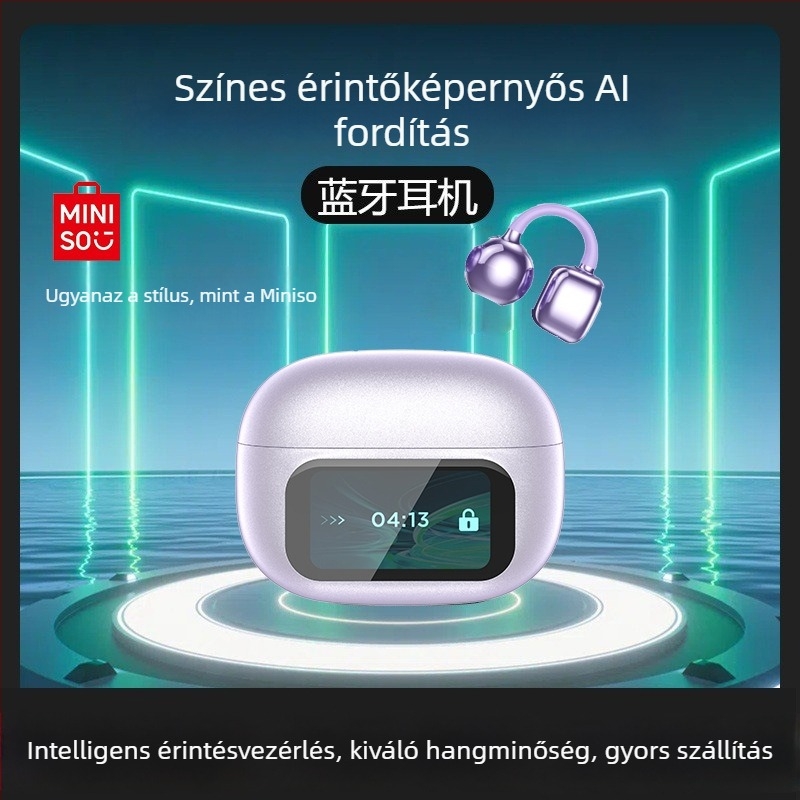 HY-C02 Bluetooth fülcsipeszes fejhallgató, nem bedugható a fülbe, intelligens színes kijelző, vezeték nélküli, hosszú üzemidő