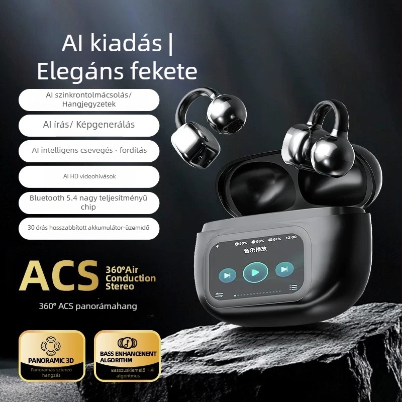 HY-C02 Bluetooth fülcsipeszes fejhallgató, nem bedugható a fülbe, intelligens színes kijelző, vezeték nélküli, hosszú üzemidő
