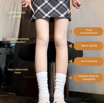 Testbarát hatású leggings, testszínű, levehető, ősz-téli dupla fleece béléses, vastag, fekete harisnyanadrág