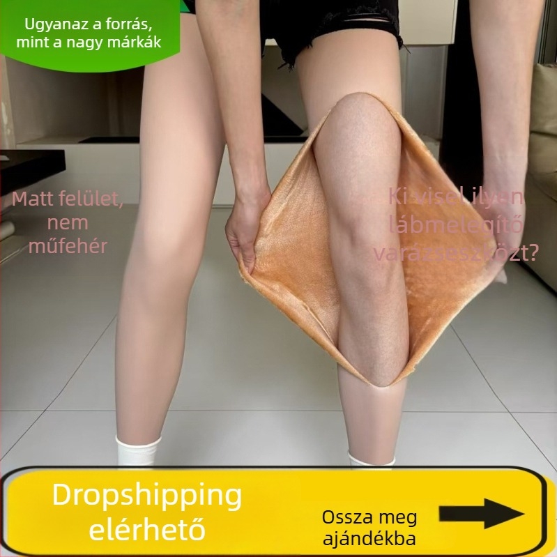 Testbarát hatású leggings, testszínű, levehető, ősz-téli dupla fleece béléses, vastag, fekete harisnyanadrág