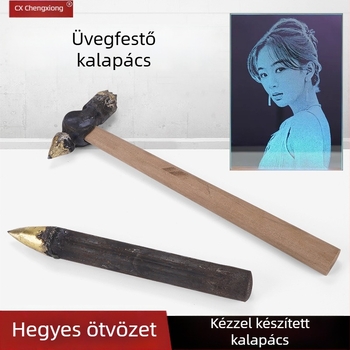 Üvegfestő szerszámkészlet — ötvözet fejű kalapács, fa markolattal, daltával és árnyékos faragással
