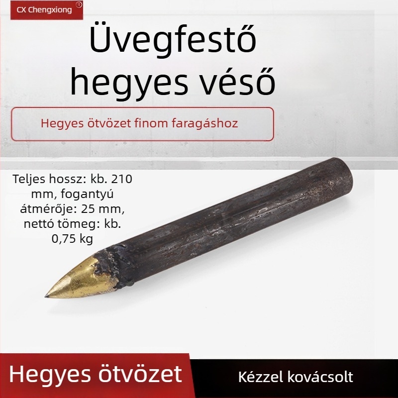 Üvegfestő szerszámkészlet — ötvözet fejű kalapács, fa markolattal, daltával és árnyékos faragással