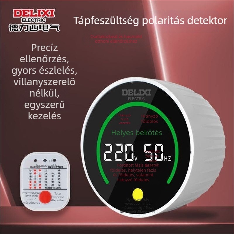Delixi Electric fázisdetektor, feszültségmérő, aljzati szivárgás-tesztelő, digitális kijelzős elektromos detektor, tesztaljzat