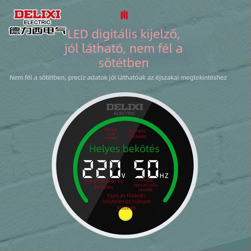 Delixi Electric fázisdetektor, feszültségmérő, aljzati szivárgás-tesztelő, digitális kijelzős elektromos detektor, tesztaljzat