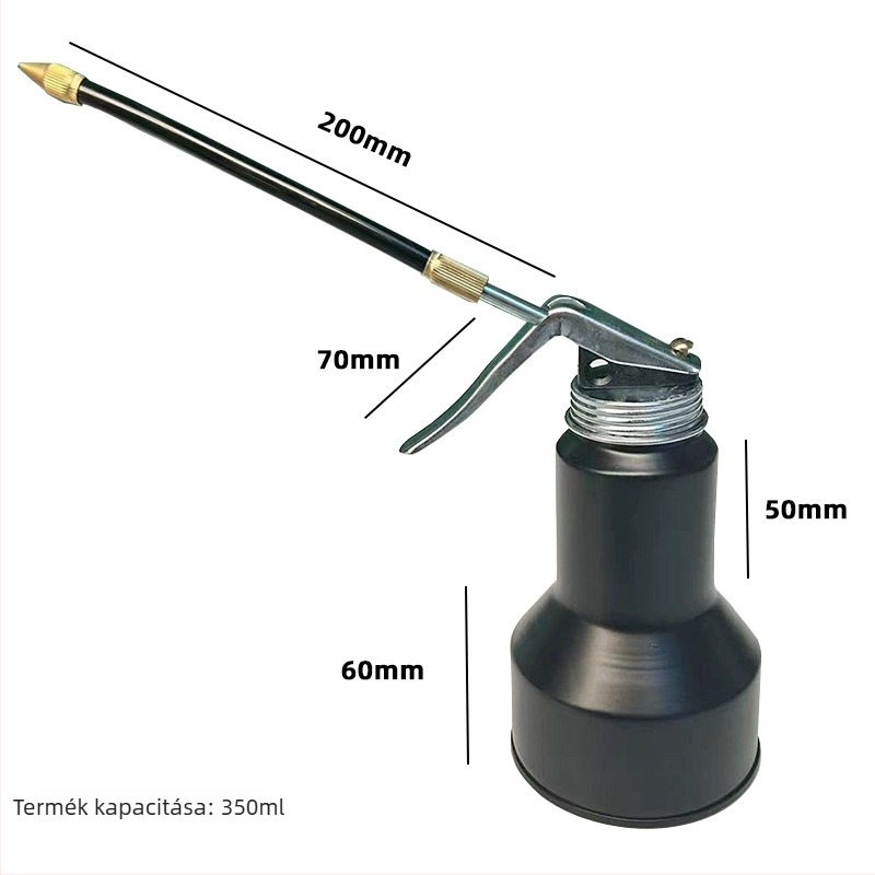 Műanyag olajtartály, átlátszó permetező üveg, 250 mm-es tömlő, 500 mm-es acél töltőpisztoly, olajinjektor, nagy nyomású készülék