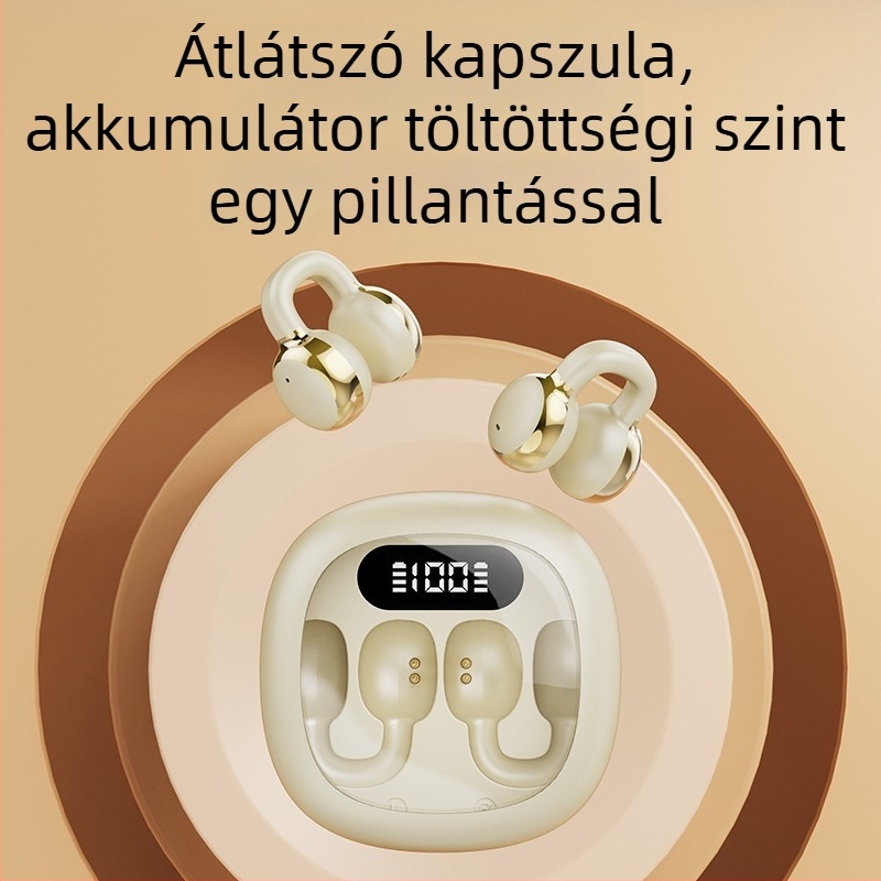 2025 új fül-clip vezeték nélküli Bluetooth fejhallgató átlátszó digitális kijelzővel, zajcsökkentés, HD hívások, hosszú üzemidő, IPX4, sztereó