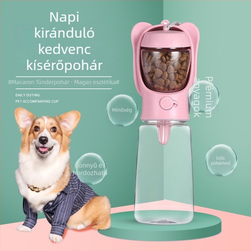 Hordozható, többfunkciós etető- és itatótál háziállatoknak: víz, etetési adagok és száraz élelem tárolása