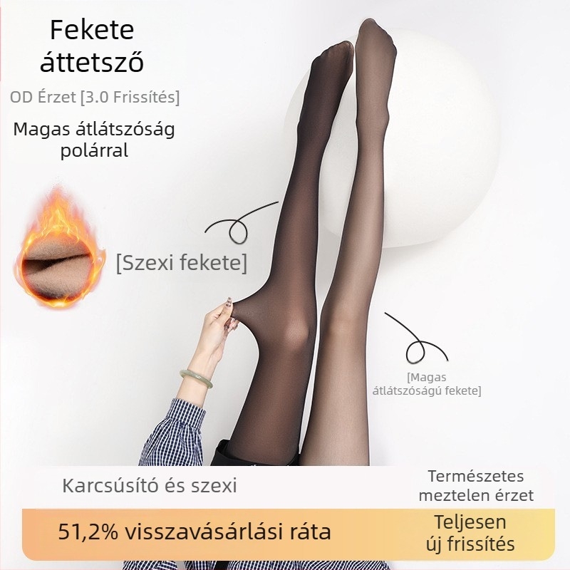 Női harisnyanadrág természetes bőrszínű hatású, fekete átlátszó, külső viselethez, melegen formázó és sziluettet karcsúsító