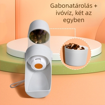 Kivehető kültéri ivópalack háziállatoknak, 2-in-1 – ivóvíz és etetőedény