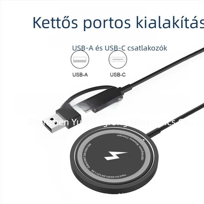 Alumíniumötvözetes mágneses vezeték nélküli töltő iPhone-hoz, 15W gyors töltés