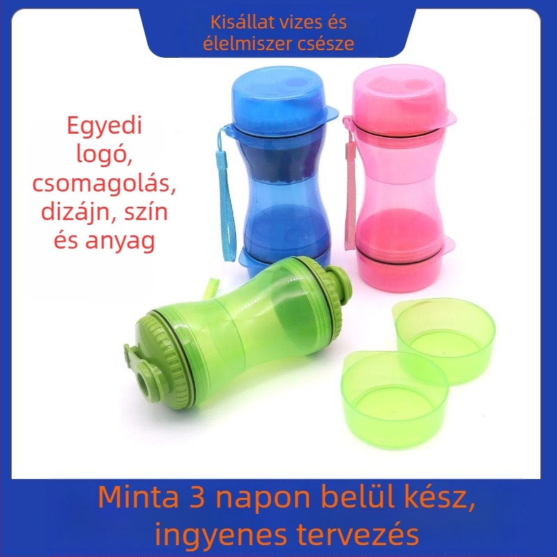 Személyre szabott kisállat utazó pohár — hordozható 2‑in‑1 pohár víz és étel számára, kutya ivóedény logóval