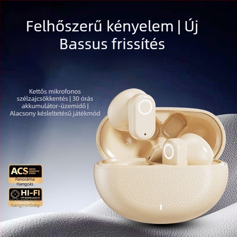 GT610 bőr textúrájú vezeték nélküli Bluetooth fejhallgató, 2025-ös modell, sportos, fél-fülbe helyezett dizájn, hosszú akkumulátor üzemidő, zajcsökkentés