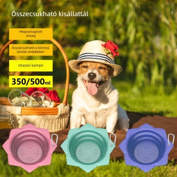 Virágmintás szilikon összecsukható tál háziállatoknak, kutyáknak és macskáknak, kültéri használatra