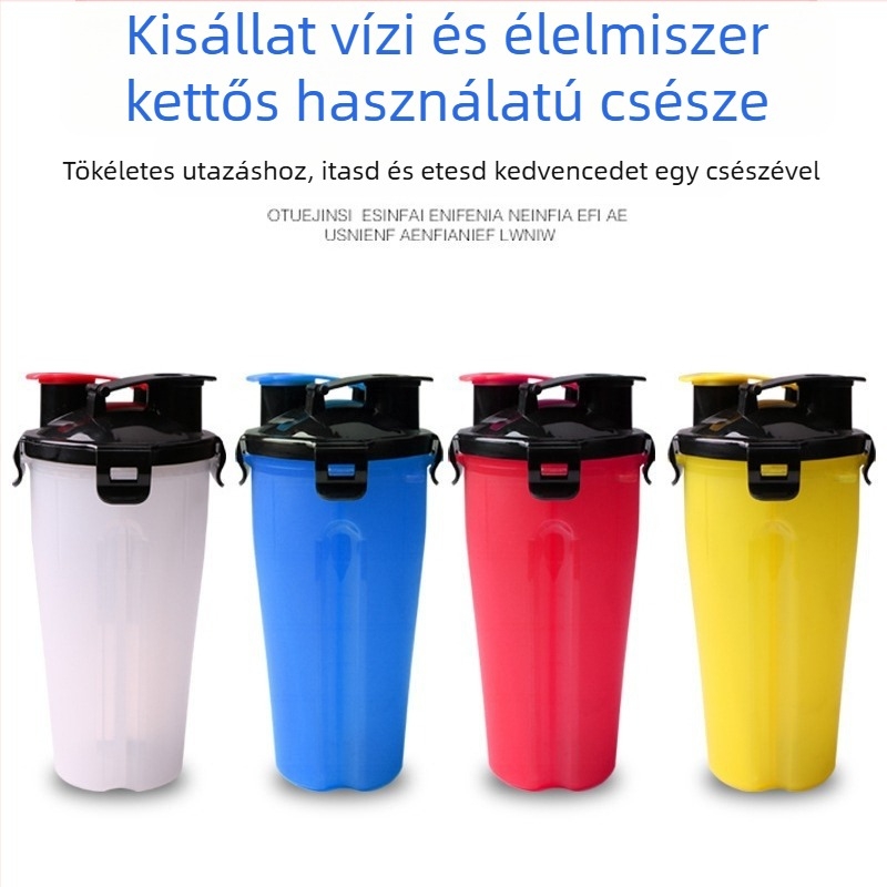 Kétfunkciós kisállat víz- és ételtartó, beépített összecsukható tál és ivópalack