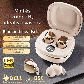 S601 Alvó Bluetooth fülhallgató – Mini, láthatatlan, kényelmes hosszú viseléshez, vízálló, kétoldalú sztereó, Bluetooth 6.0, 8+ órás üzemidő