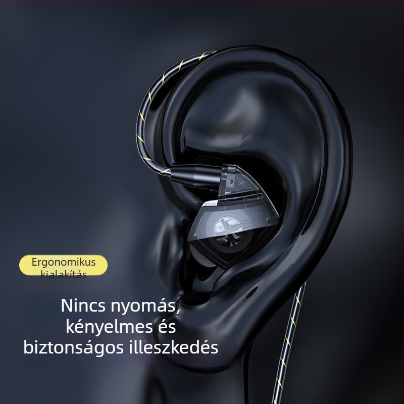 2020-es In-ear vezetékes fülhallgató, vezérléssel, erős basszus és mikrofon, sport és játék használatra, Hi‑Fi