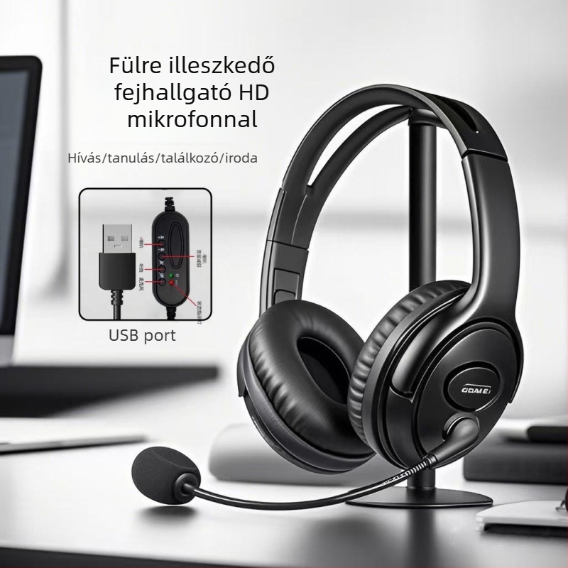 Zajcsökkentéses fejhallgató, fejre illeszkedő, USB-csatlakozás, mikrofon — call center és ügyfélszolgálat, élő közvetítéshez