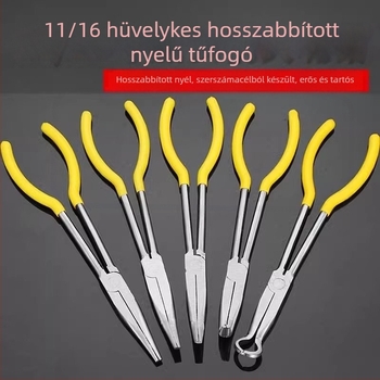 11 hüvelykes hosszú tűszerű fogó görbült orral – precíz acél eszköz