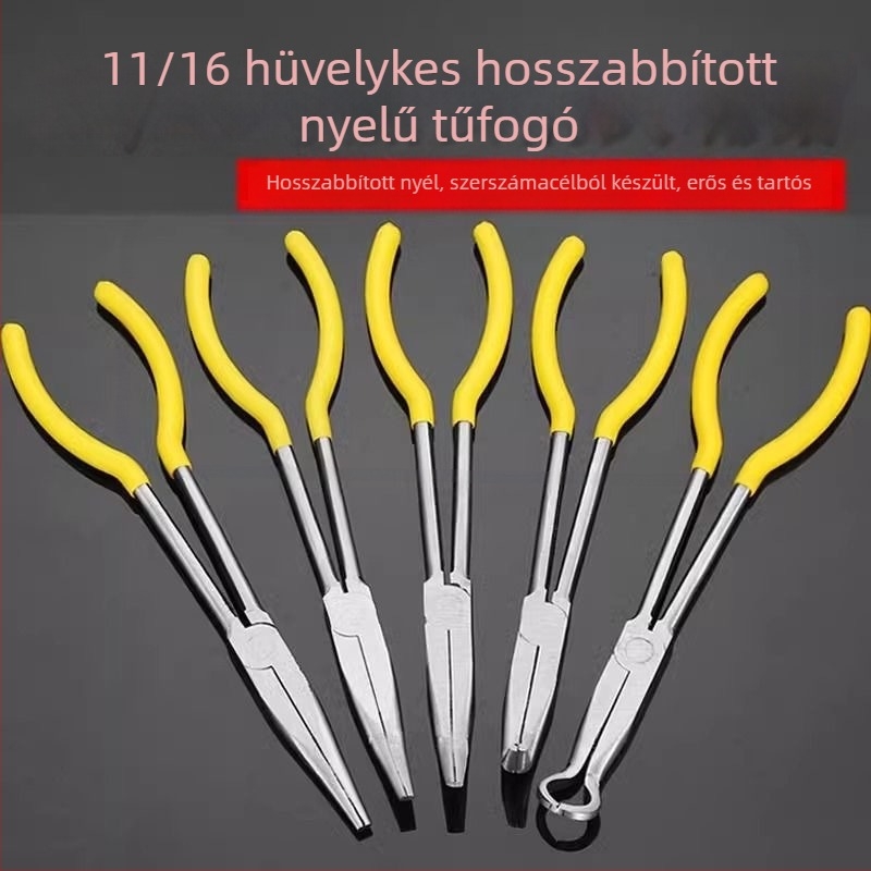 11 hüvelykes hosszú tűszerű fogó görbült orral – precíz acél eszköz