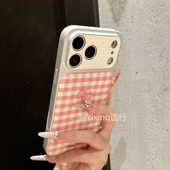 Instagram-stílusú rózsaszín kockás 3D ló motívumú telefontok iPhone 13-hoz és iPhone 14 Pro-hoz, koreai stílus