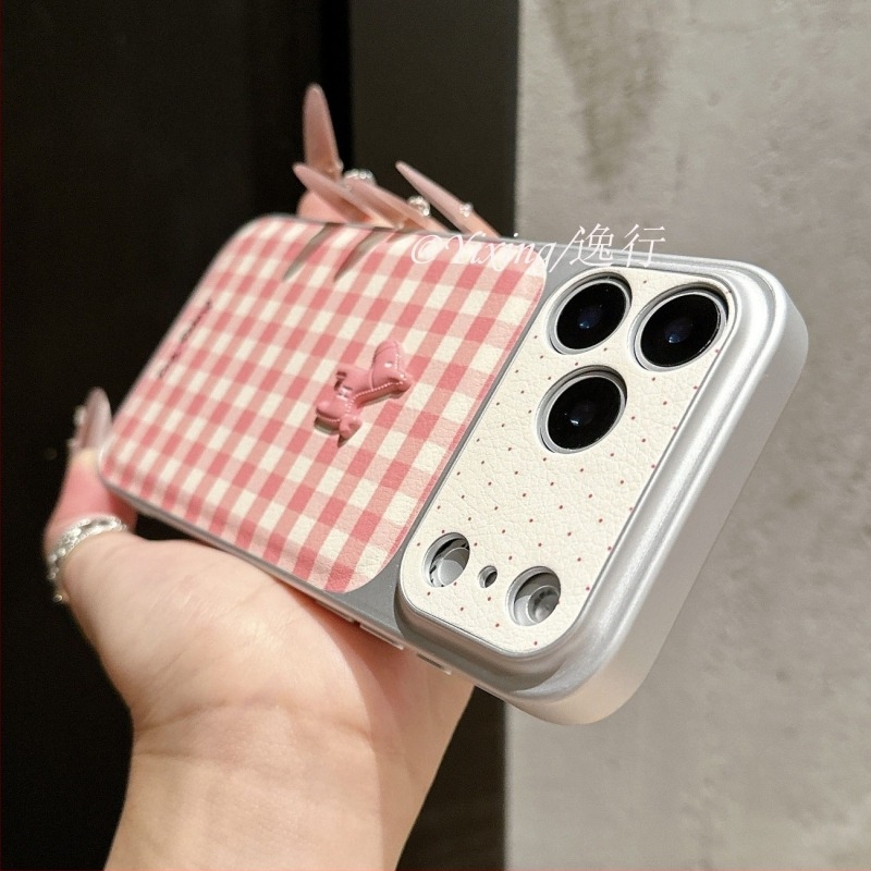 Instagram-stílusú rózsaszín kockás 3D ló motívumú telefontok iPhone 13-hoz és iPhone 14 Pro-hoz, koreai stílus
