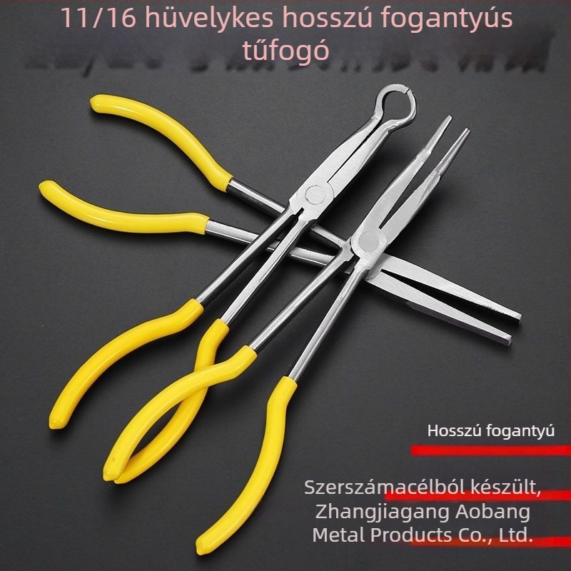 11 hüvelykes O-típusú fogó autóipari elektromos vezetékekhez, hosszított hegyű nyél, 45° és 90° hajlítások