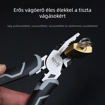 Ipari szintű ergonomikus drótfogó Cr-V chrom-vanádium acélból, hegyes orr, ferde vágó és zárható fogó, 8 hüvelyk