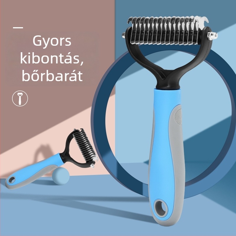 Kutyák és macskák ápoló pin fésűje, csomók oldására, műanyag, hosszú szőrű bundákhoz.