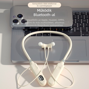 BT-12 Nyakba akasztott Bluetooth fejhallgató, mágneses dizájn, magánmodell, nagy akkumulátor, hosszú üzemidő, IPX5, digitális kijelző