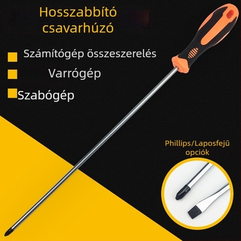 Hosszú mágneses csavarhúzó lapos- és Phillips fejjel, hosszú nyele gépekhez és számítógép javításához