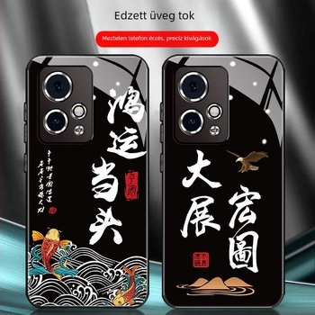 Üveg tok Honor 90 GT-hez, teljes lefedettség, férfi dizájn, kínai stílus, divatos felirat, ütésálló