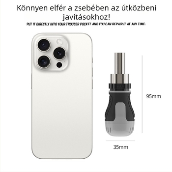 Ipari minőségű tekerőcsavarhúzó keresztes és lapos fejű bitekkel, mágneses, rövid nyélű, kompakt, sárgarépa alakú véggel