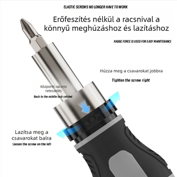 Ipari minőségű tekerőcsavarhúzó keresztes és lapos fejű bitekkel, mágneses, rövid nyélű, kompakt, sárgarépa alakú véggel