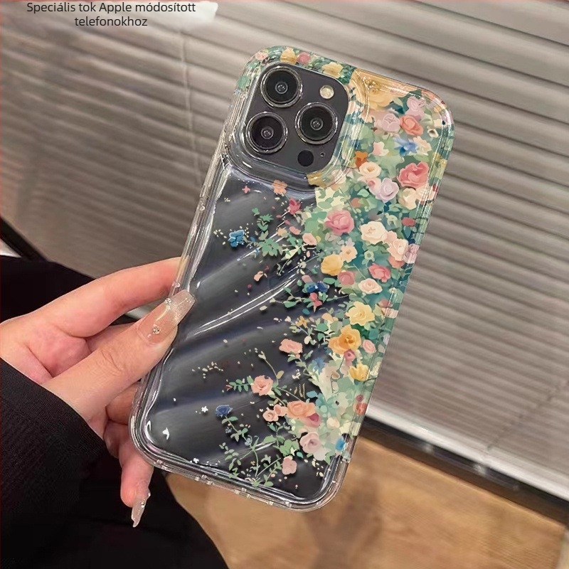 iPhone XR tok, 15 Pro-stílusú teljes képernyő, színes virágos tengeri dizájn, XR-14 Pro módosítás, matt polikarbonát