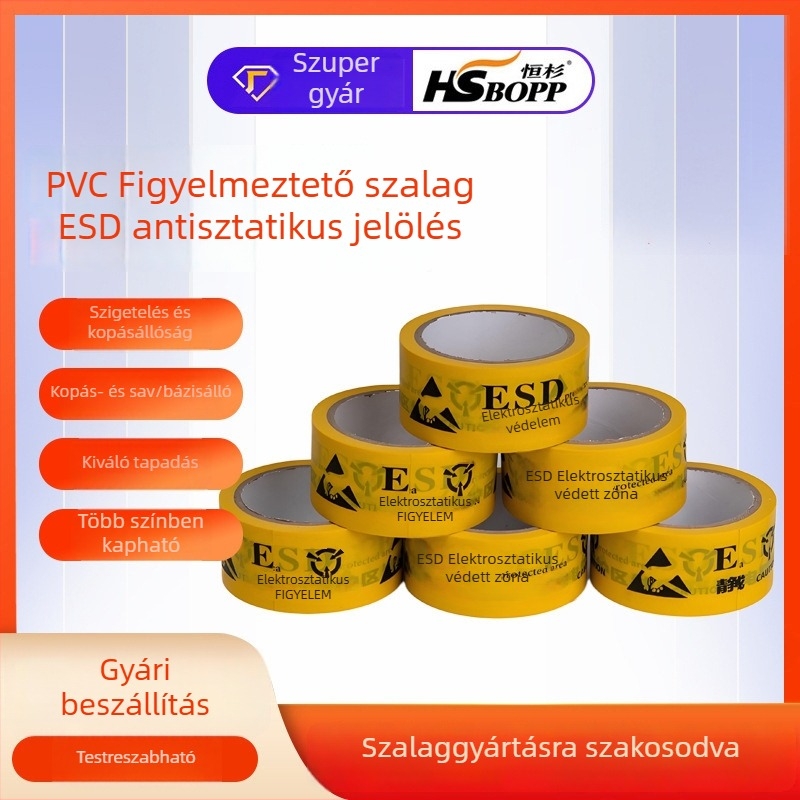 ESD-mentes védelmi zóna szalag, PVC, szélesség 4,8 cm, hossz 18 m vagy 30 m