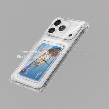 Nagy négyszögletes ütésálló kártyatartó tok, átlátszó, iPhone 17 Pro Max és iPhone 16/15P-hez, kártyatartóval és füllyukkal