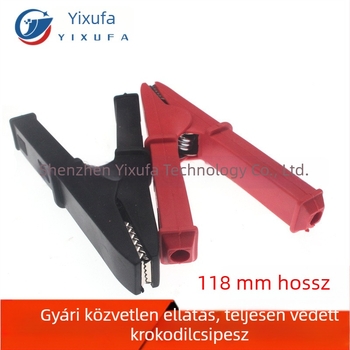 100A tiszta rézből készült krokodilklipsz, 120 mm hosszú, teljesen szigetelt burkolattal, tesztelésre, hegesztő- és autókábelekhez