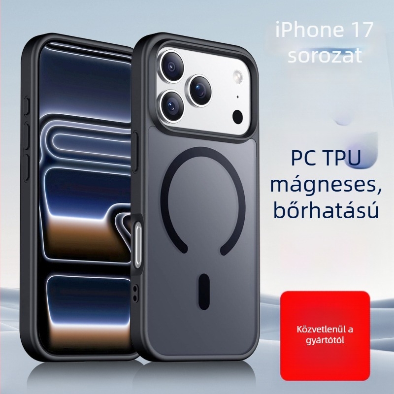 iPhone 17 Pro matt tok, bőrhatású textúrával, nagy kivágásokkal és mágneses védelmével az esés ellen