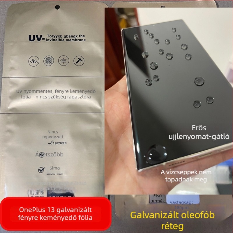 OnePlus 13 UV-kötő előlapi film, ragasztó nélküli, ujjlenyomat- és zsíros foltálló