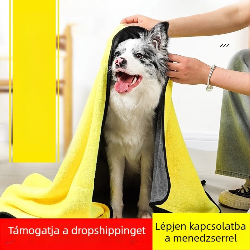 Nagy méretű deerskin bőrhatású törölköző macska- és kutyafürdetést követő szárazra törléséhez
