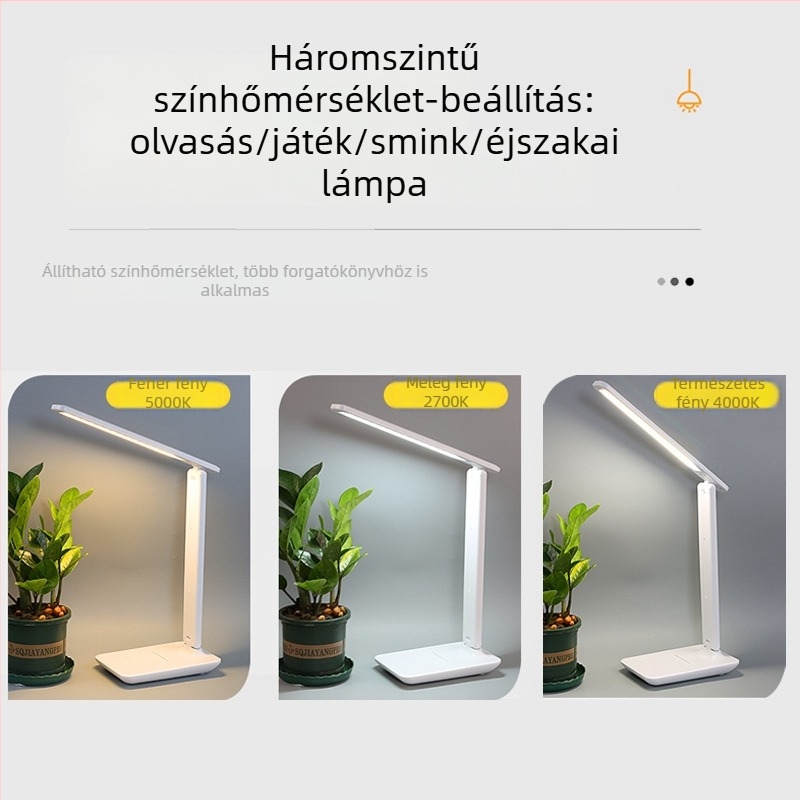 Összecsukható asztali lámpa olvasáshoz és tanuláshoz, szemvédő fény, USB tápegység, érintéses kapcsoló, kompakt éjjelilámpa