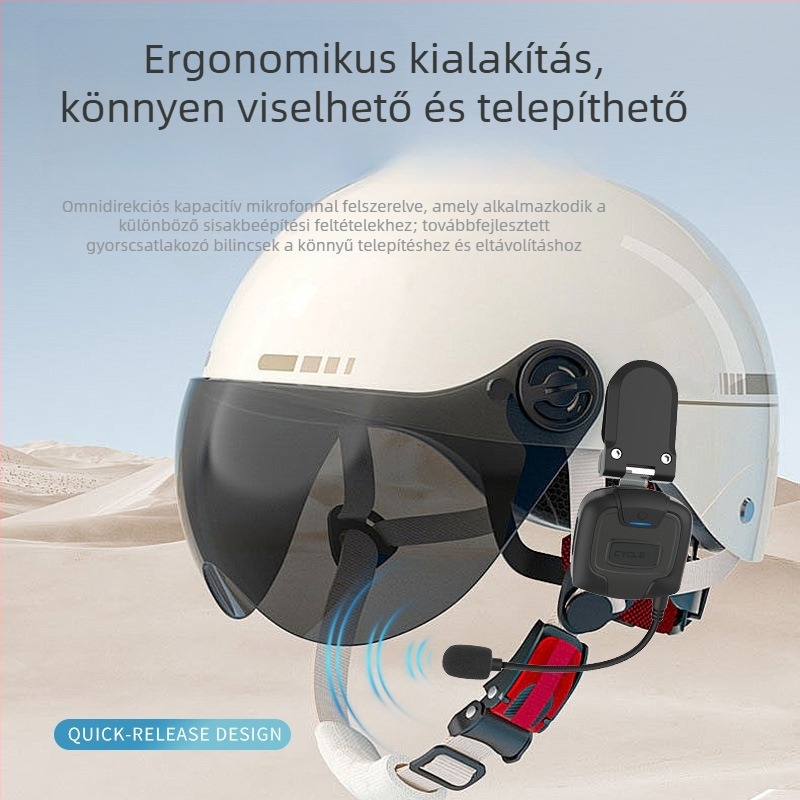 Motorkerékpár sisak Bluetooth fülhallgató csontvezetéses hangzással, sztereó, intelligens zajcsökkentés, HD hívások, Bluetooth 5.0, IPX6 vízálló, 8+ óra üzemidő, 10 m hatótávolság