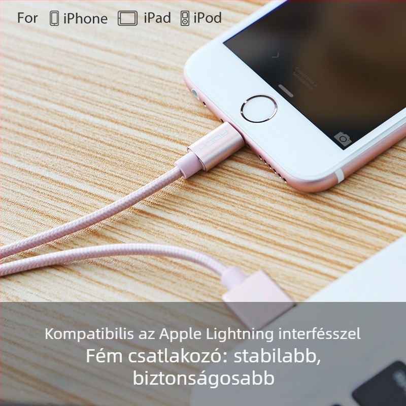 ROCK Lightning kábel iPhone 14/13/12 Pro Max számára, fonott kivitel, 1-2 m, gyors töltés